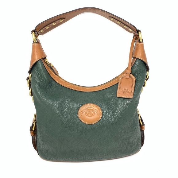 Ghurka Original Collection Pebbled Leather Green/Tan/Golden Hobo Shoulder Bag - Picture 8 of 17